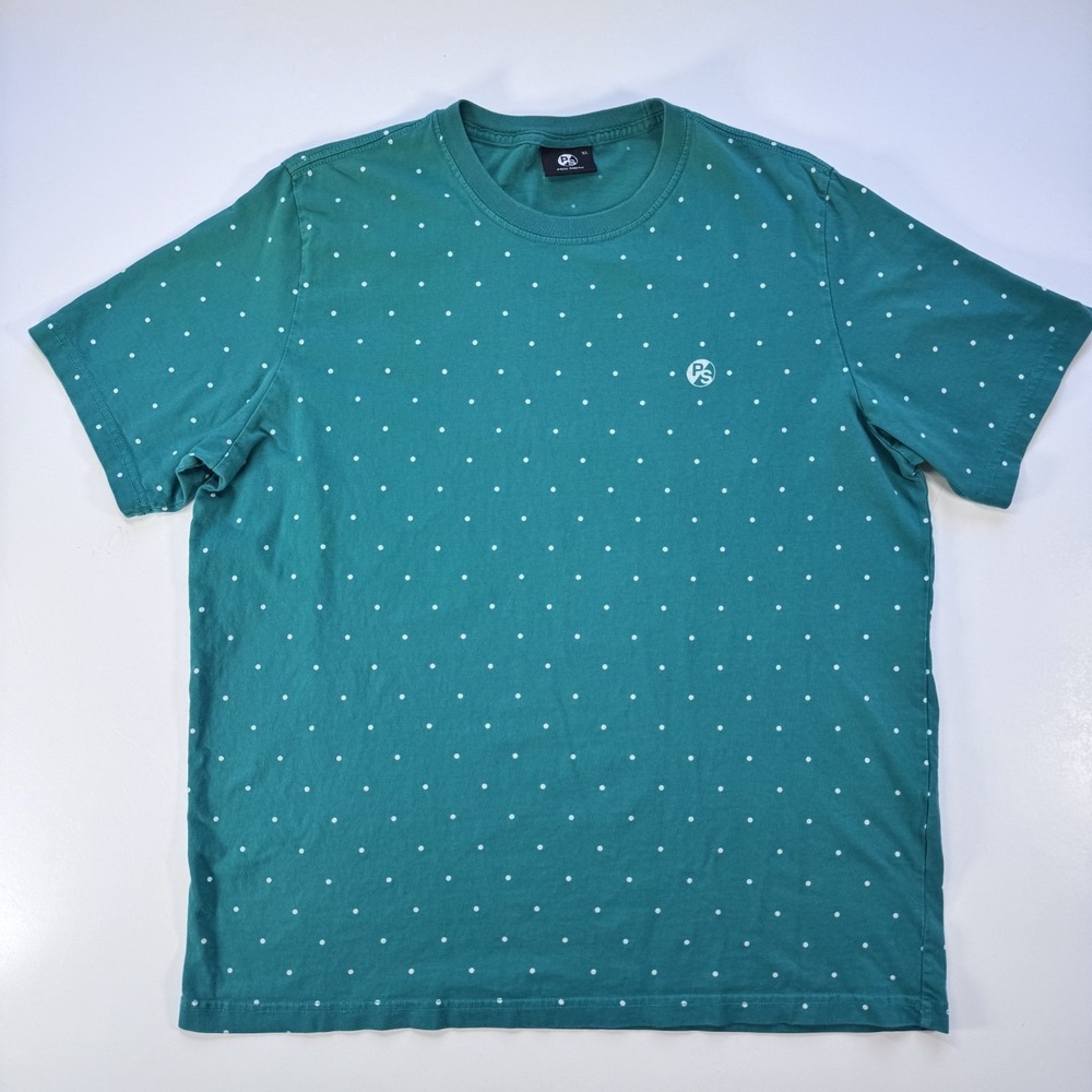 PAUL SMITH Cotton Short Sleeve Crewneck T Shirt Mens XL Green White Polka Dot